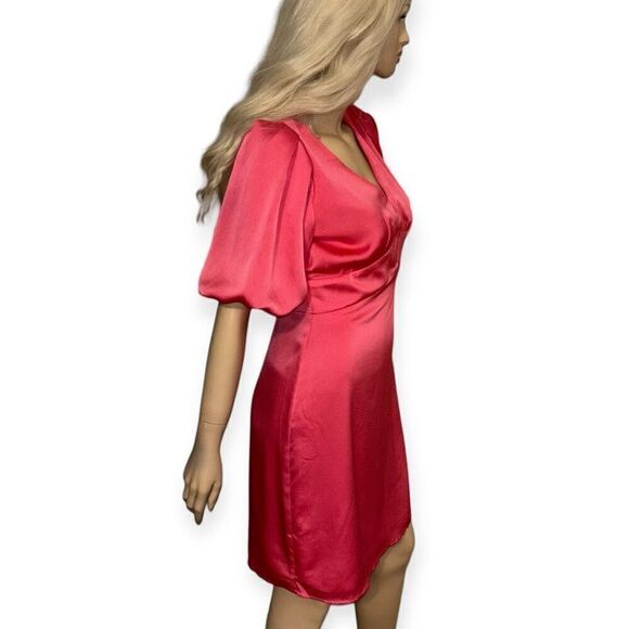 HALOGEN Puff Sleeve Satin Mini Dress in Pink Size Small - Picture 9 of 15